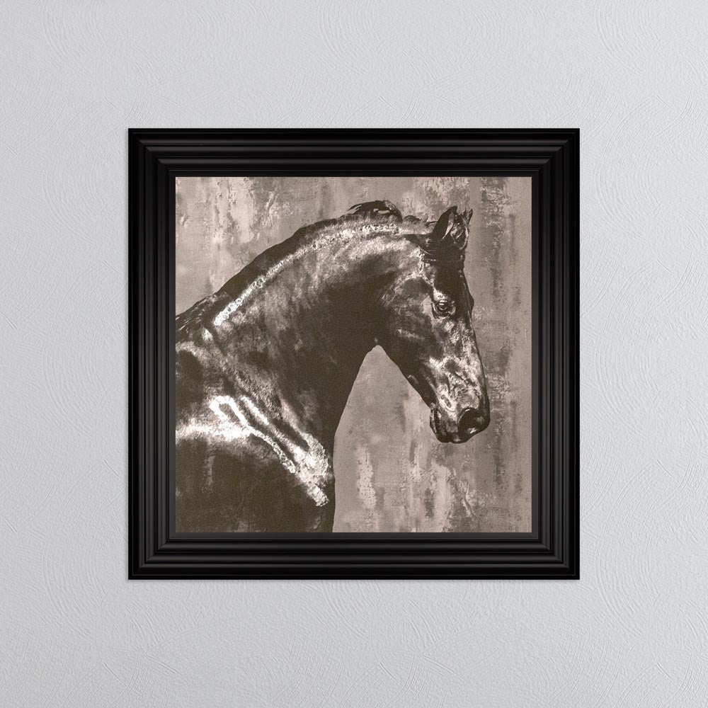 Black Stallion with Silver Foil Embellishment Framed Wall Art