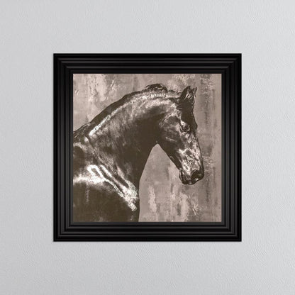 Black Stallion with Silver Foil Embellishment Framed Wall Art