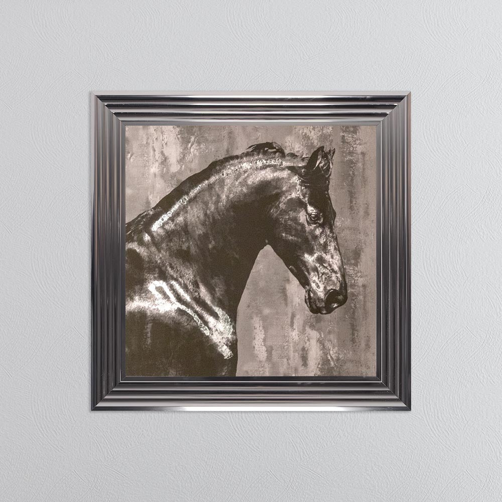 Black Stallion with Silver Foil Embellishment Framed Wall Art