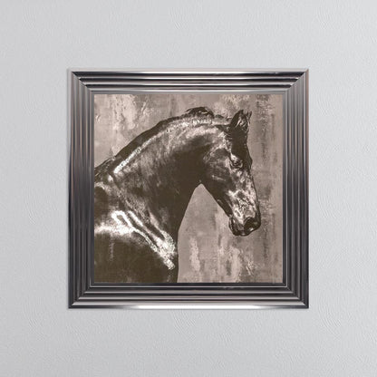 Black Stallion with Silver Foil Embellishment Framed Wall Art