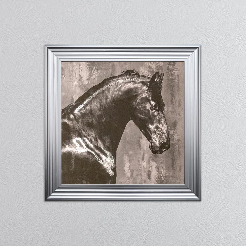 Black Stallion with Silver Foil Embellishment Framed Wall Art