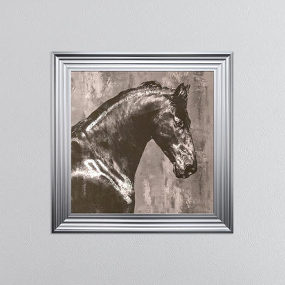 Black Stallion with Silver Foil Embellishment Framed Wall Art