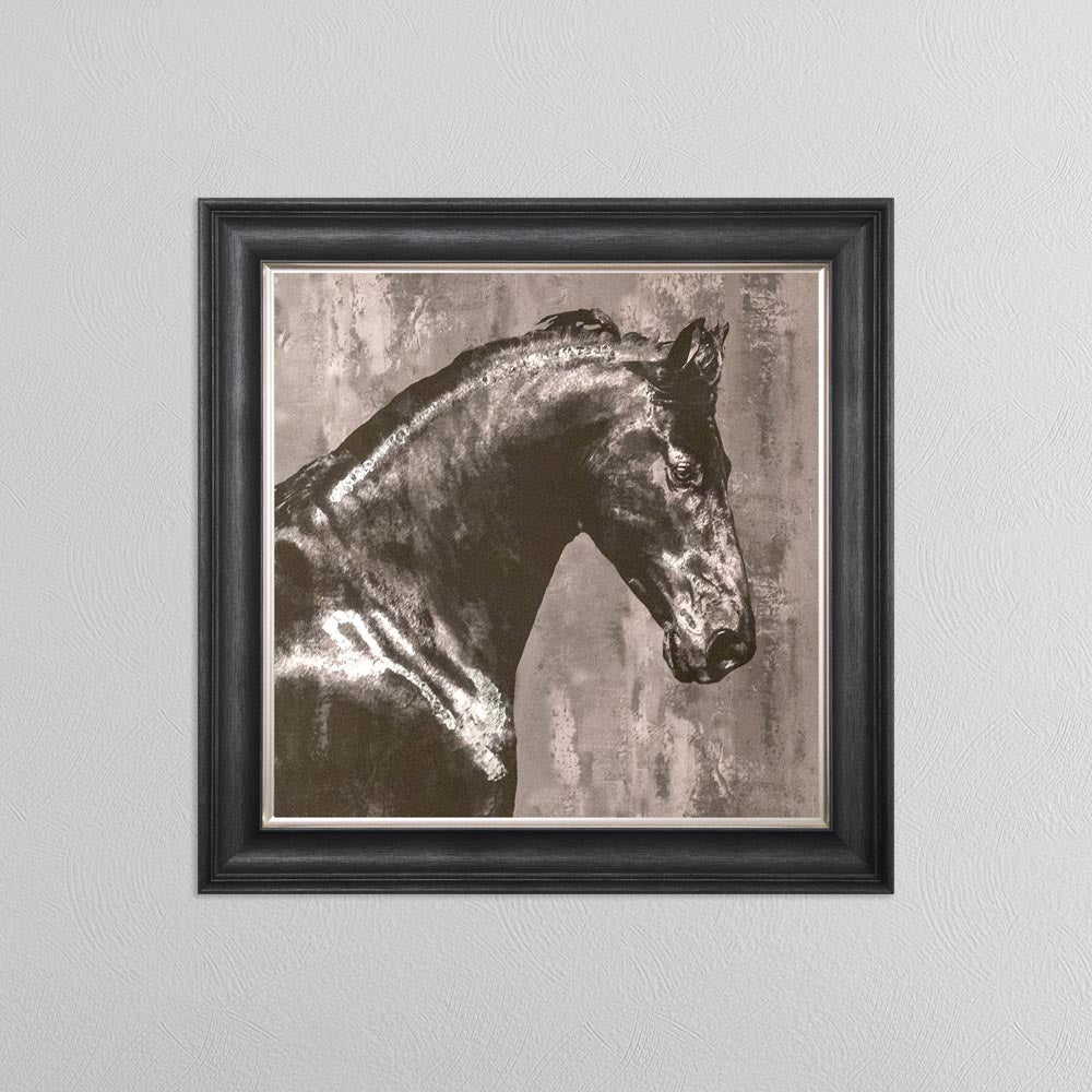 Black Stallion with Silver Foil Embellishment Framed Wall Art