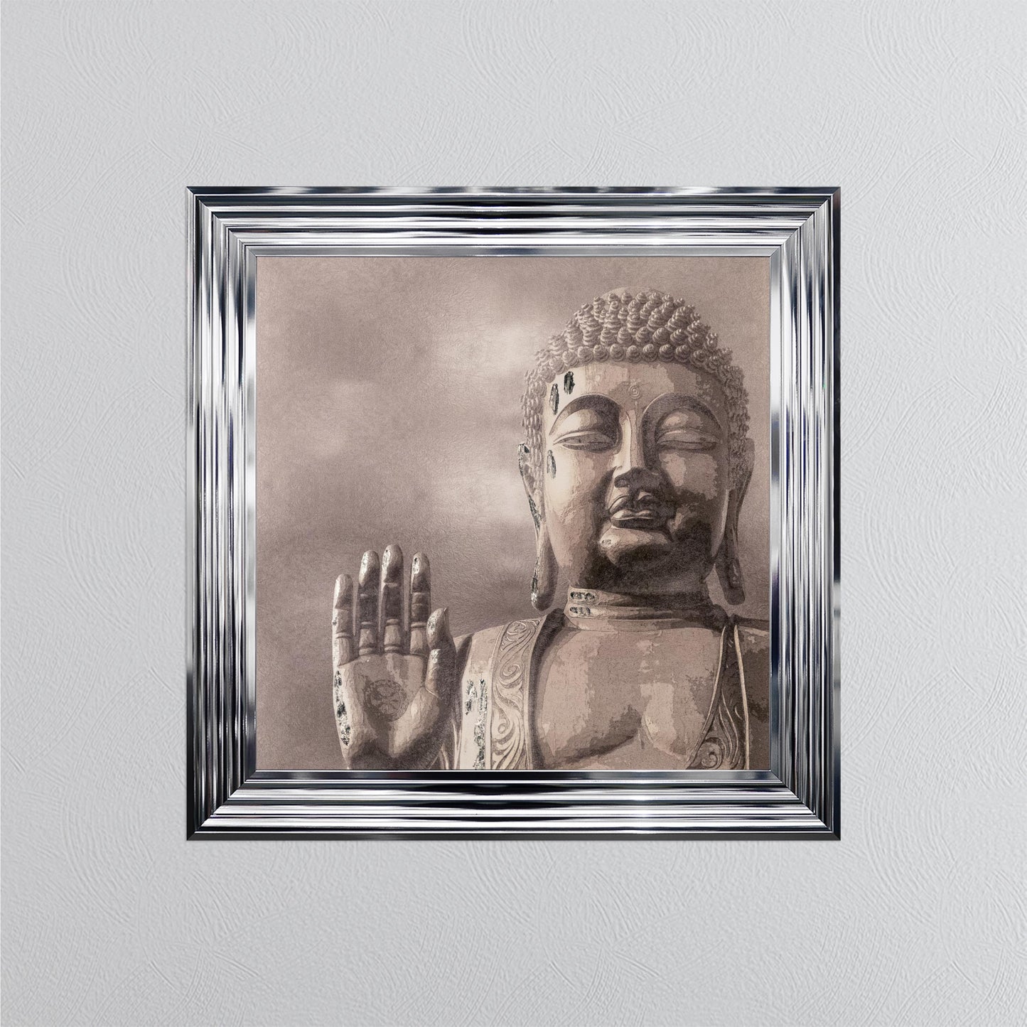 Buddha 4 with Silver Foil Embellishment - Framed Wall Art
