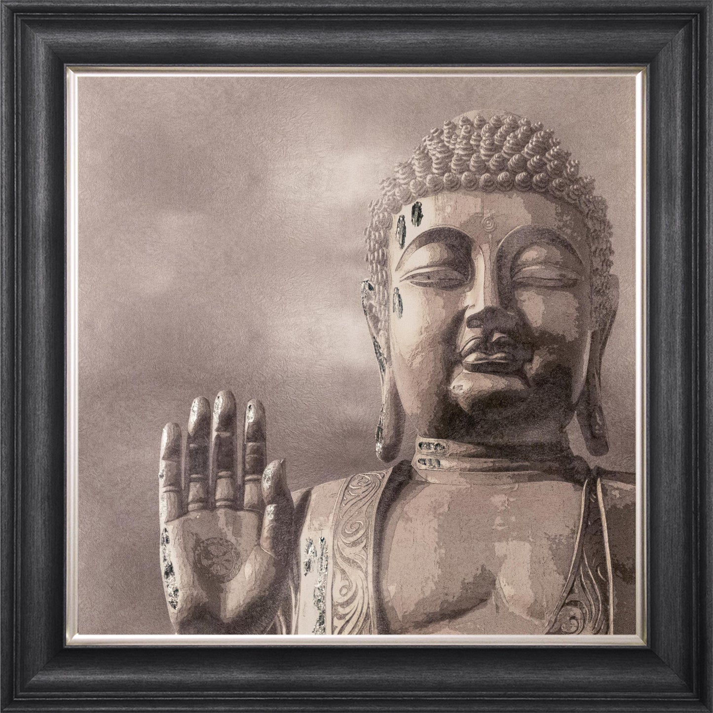 Buddha 4 with Silver Foil Embellishment - Framed Wall Art