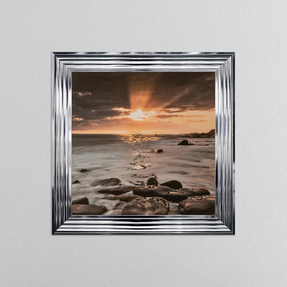 Nordic Sunset with Silver Foil Embellishment - Framed Wall Art