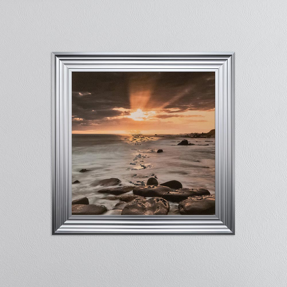 Nordic Sunset with Silver Foil Embellishment - Framed Wall Art