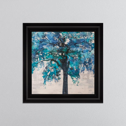 Solo Blue Tree with Silver Foil Embellishment - Framed Wall Art