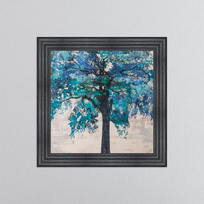 Solo Blue Tree with Silver Foil Embellishment - Framed Wall Art