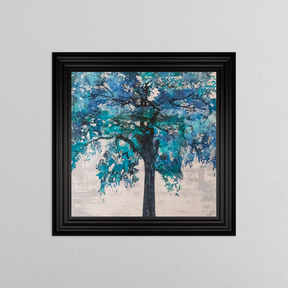 Solo Blue Tree with Silver Foil Embellishment - Framed Wall Art