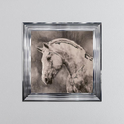 White Stallion with Silver Foil Embellishment - Framed Wall Art