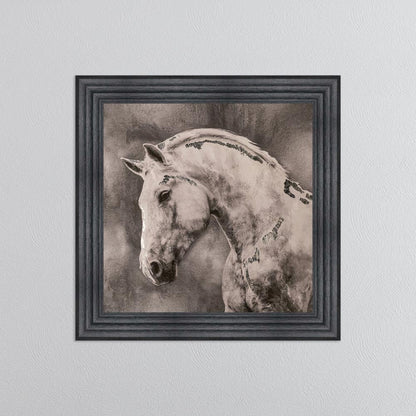White Stallion with Silver Foil Embellishment - Framed Wall Art