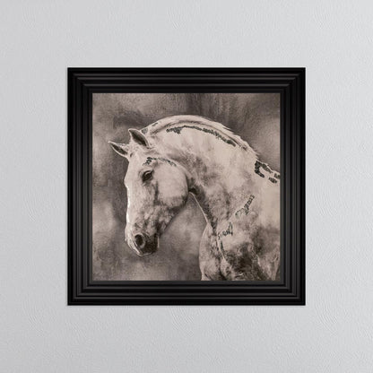 White Stallion with Silver Foil Embellishment - Framed Wall Art