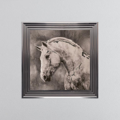 White Stallion with Silver Foil Embellishment - Framed Wall Art