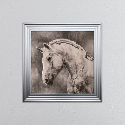 White Stallion with Silver Foil Embellishment - Framed Wall Art