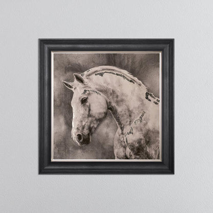 White Stallion with Silver Foil Embellishment - Framed Wall Art