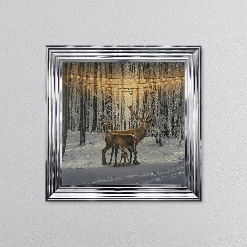 Winter Deer With One Fawn Framed Wall Art