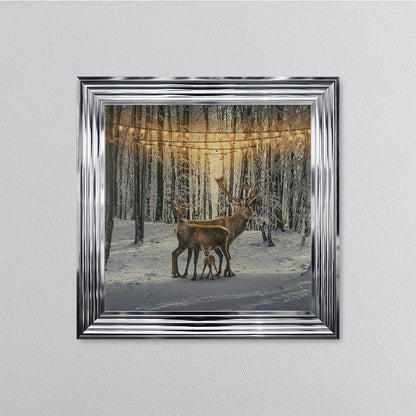 Winter Deer With One Fawn Framed Wall Art