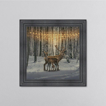 Winter Deer With One Fawn Framed Wall Art