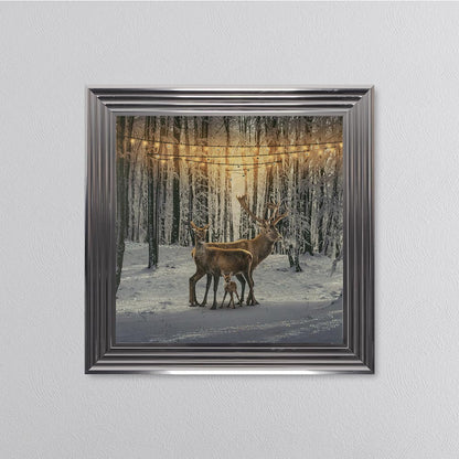 Winter Deer With One Fawn Framed Wall Art