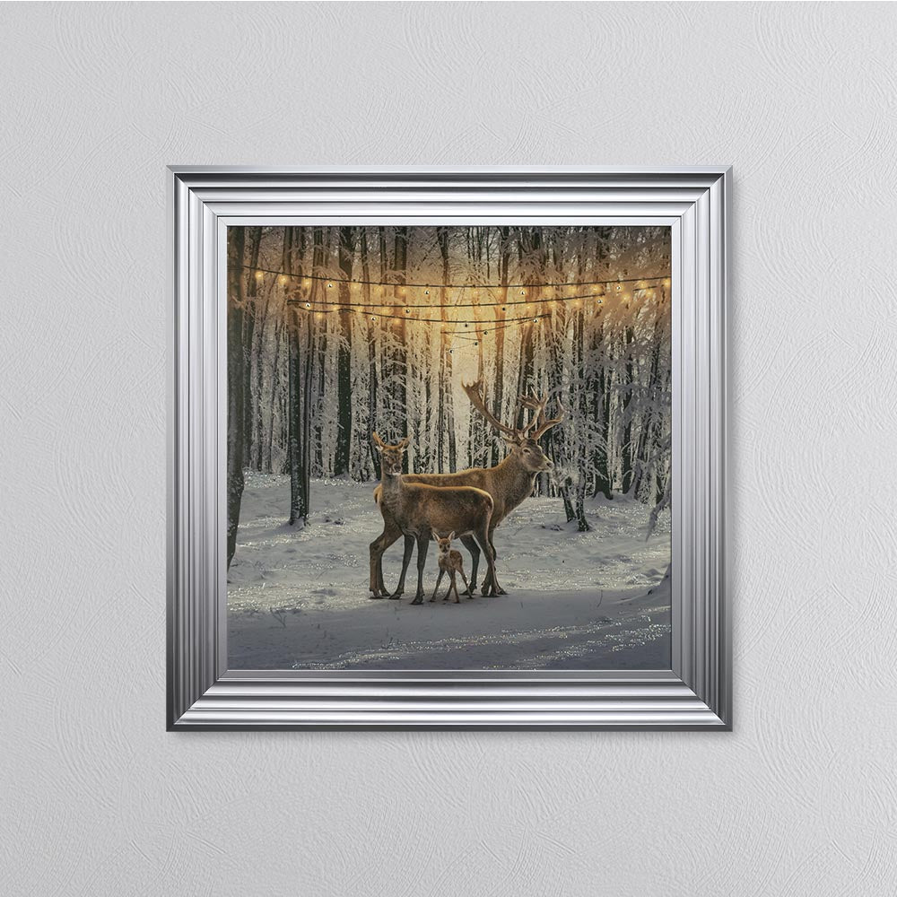 Winter Deer With One Fawn Framed Wall Art