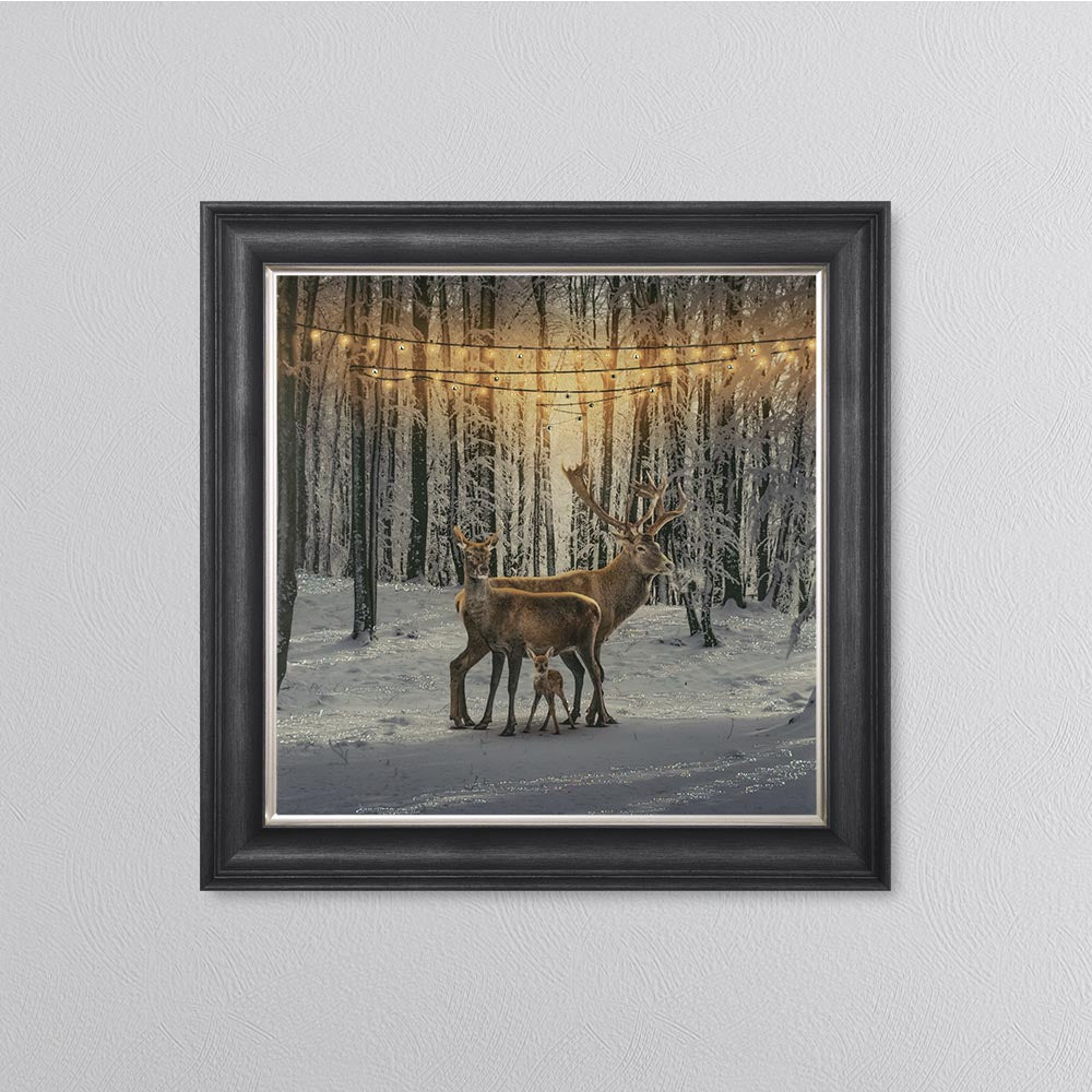 Winter Deer With One Fawn Framed Wall Art