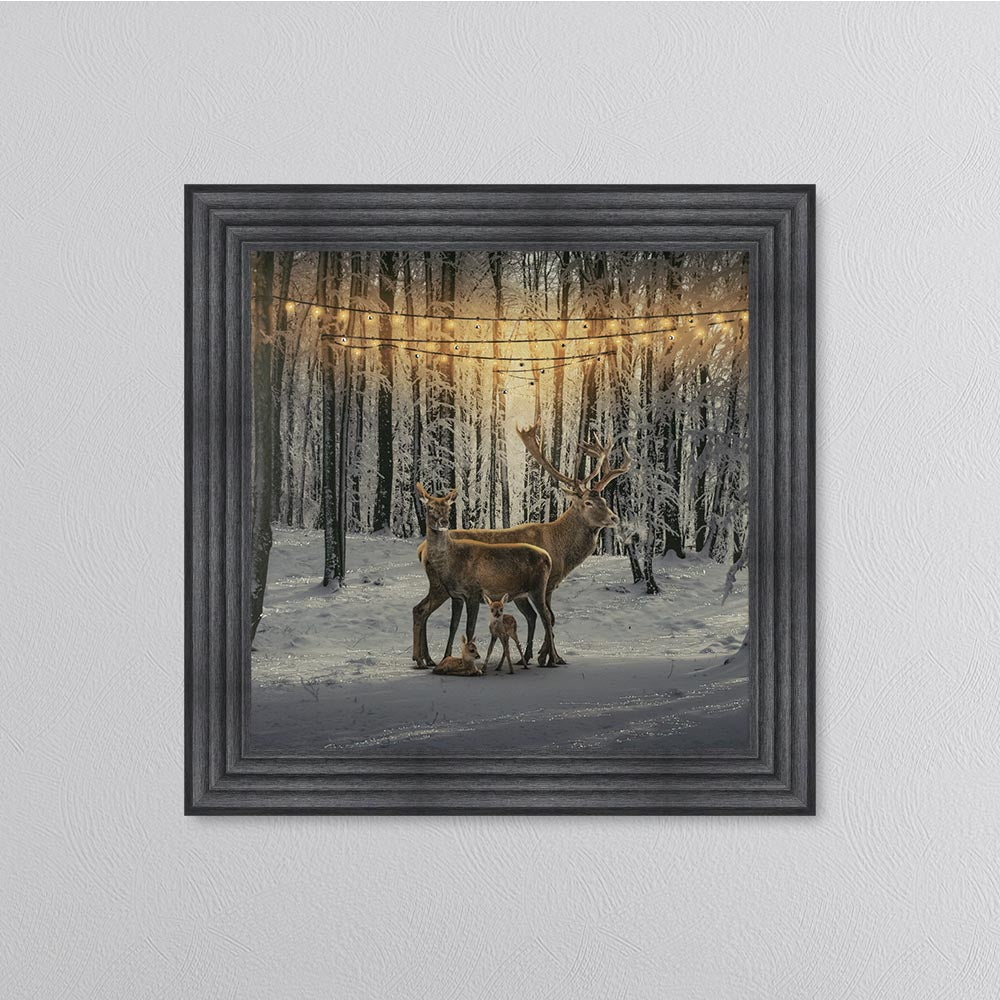 Winter Deer With Two Fawns Framed Wall Art