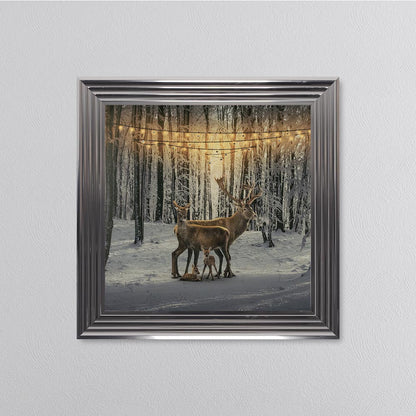 Winter Deer With Two Fawns Framed Wall Art