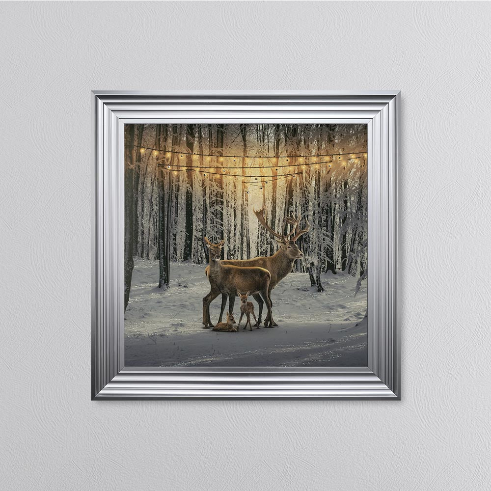 Winter Deer With Two Fawns Framed Wall Art