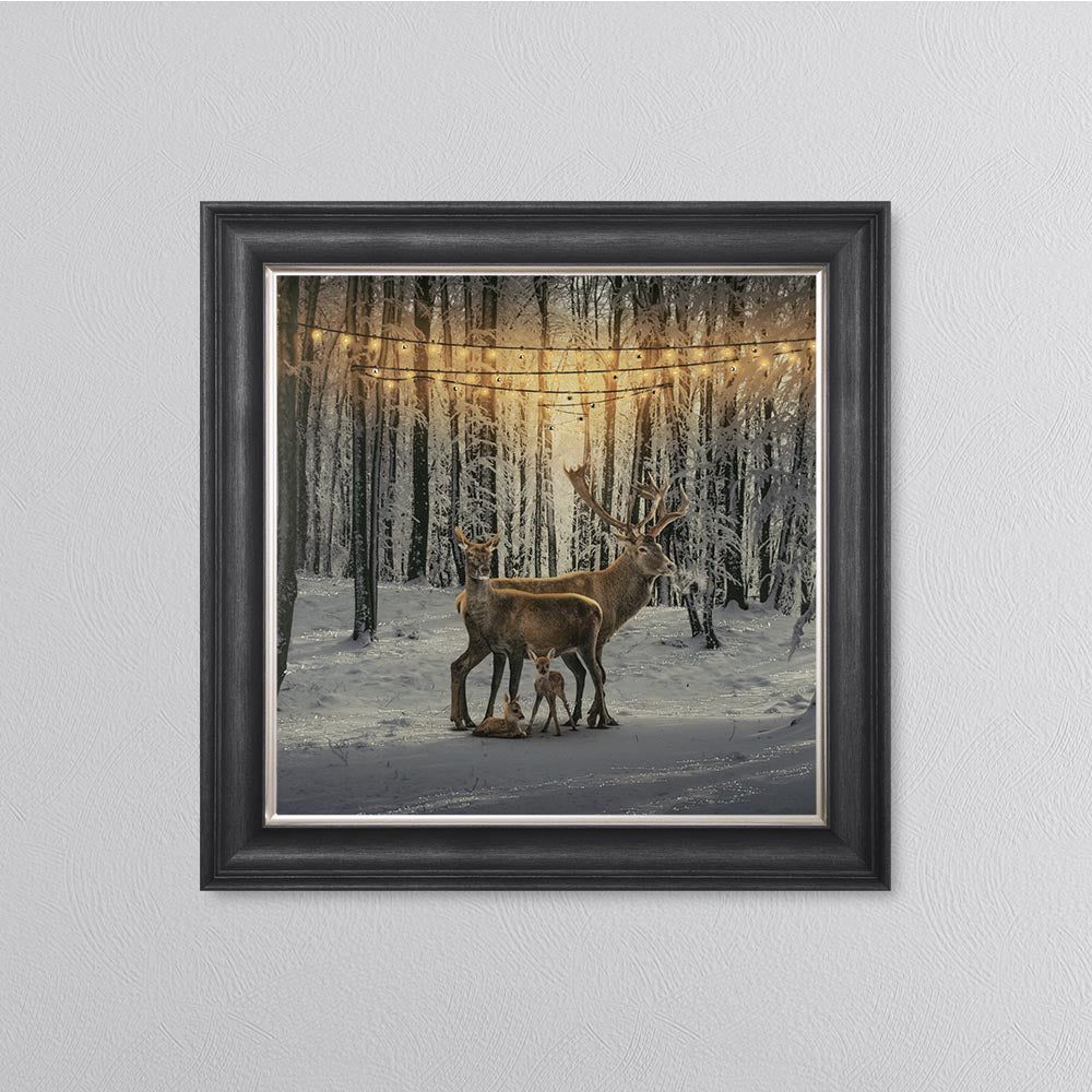 Winter Deer With Two Fawns Framed Wall Art