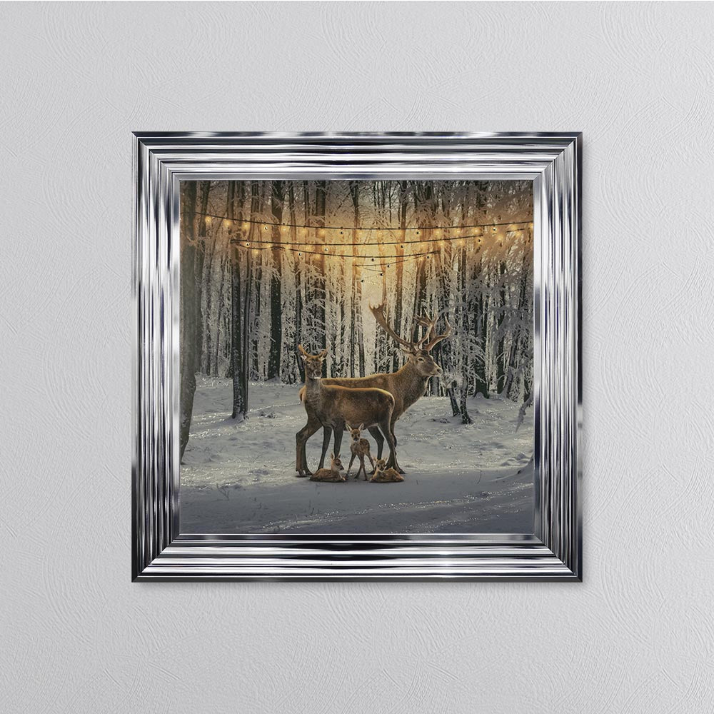 Winter Deer With Three Fawns Framed Wall Art