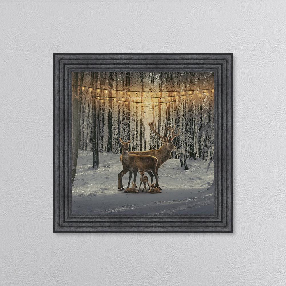 Winter Deer With Three Fawns Framed Wall Art