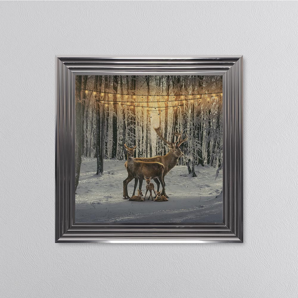 Winter Deer With Three Fawns Framed Wall Art