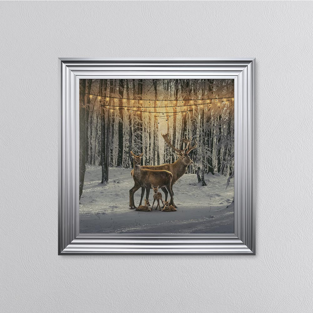 Winter Deer With Three Fawns Framed Wall Art