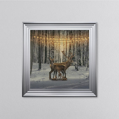 Winter Deer With Three Fawns Framed Wall Art