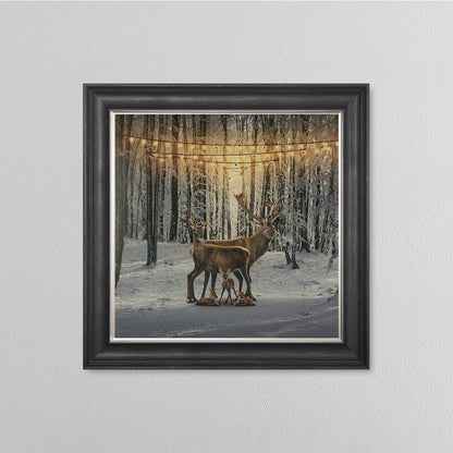 Winter Deer With Three Fawns Framed Wall Art