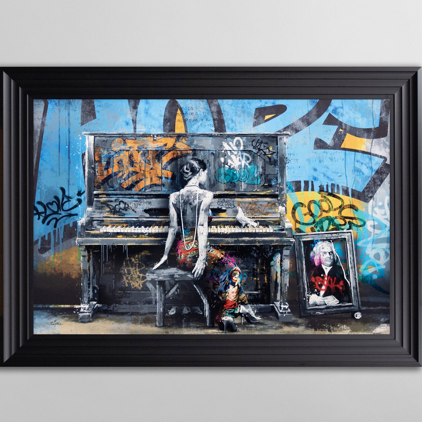 La Pianiste et la Colombe by Romaric Framed Wall Art