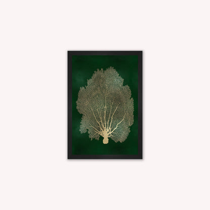 Luxury Velvet Art Print - Gold Leaf on Green 1 Framed Wall Art