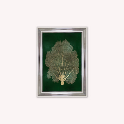 Luxury Velvet Art Print - Gold Leaf on Green 1 Framed Wall Art