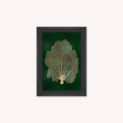 Luxury Velvet Art Print - Gold Leaf on Green 1 Framed Wall Art