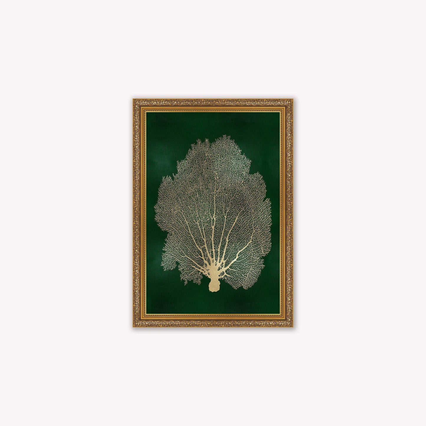 Luxury Velvet Art Print - Gold Leaf on Green 1 Framed Wall Art