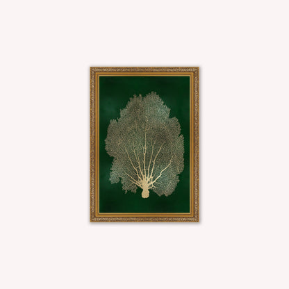 Luxury Velvet Art Print - Gold Leaf on Green 1 Framed Wall Art