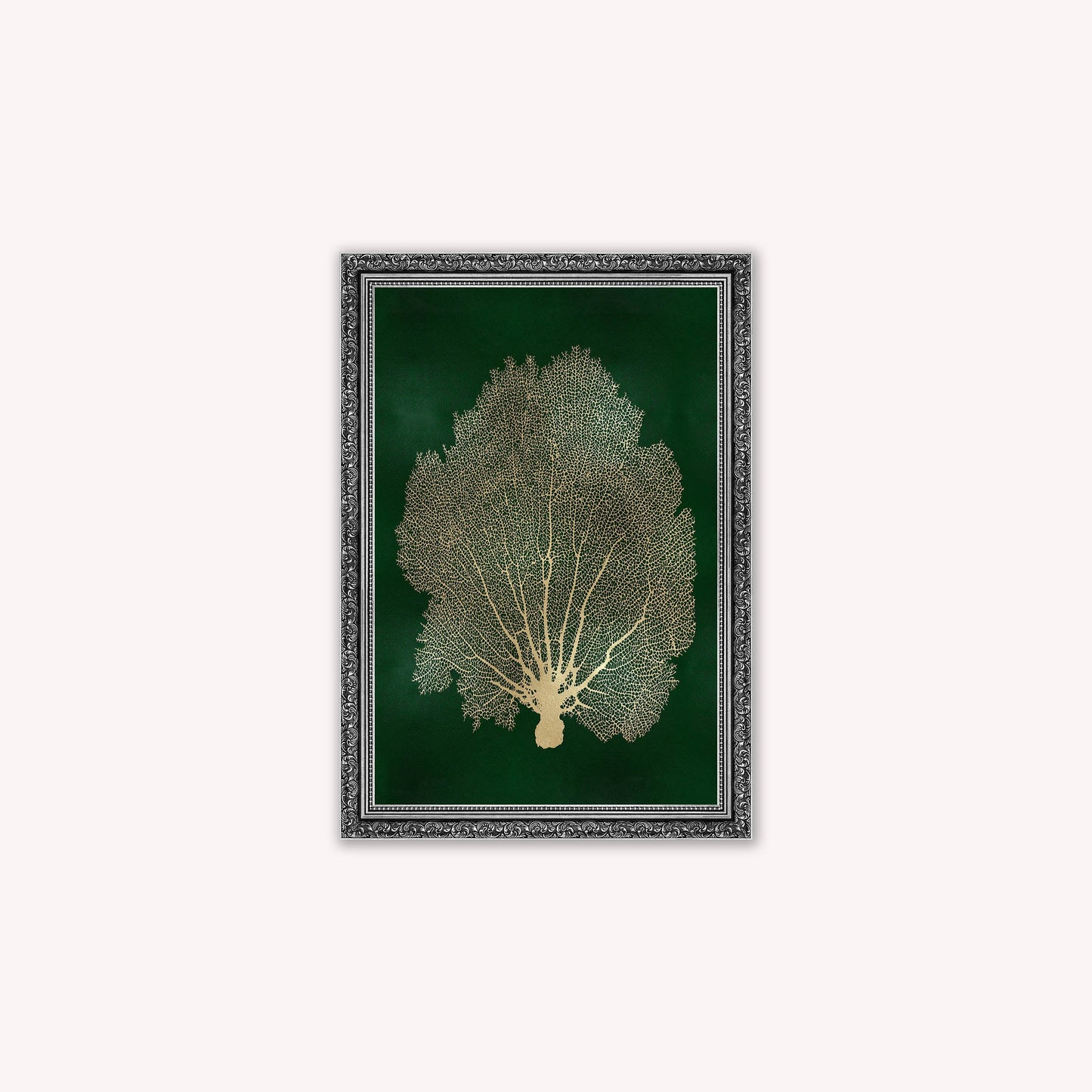 Luxury Velvet Art Print - Gold Leaf on Green 1 Framed Wall Art
