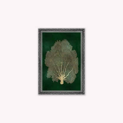 Luxury Velvet Art Print - Gold Leaf on Green 1 Framed Wall Art