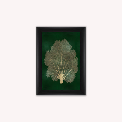 Luxury Velvet Art Print - Gold Leaf on Green 1 Framed Wall Art