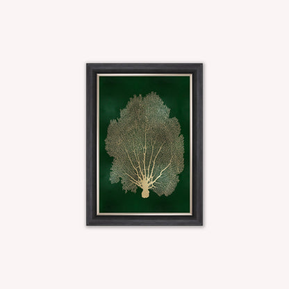 Luxury Velvet Art Print - Gold Leaf on Green 1 Framed Wall Art