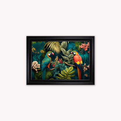 Luxury Velvet Art Print - Jungle Parrots Framed Wall Art