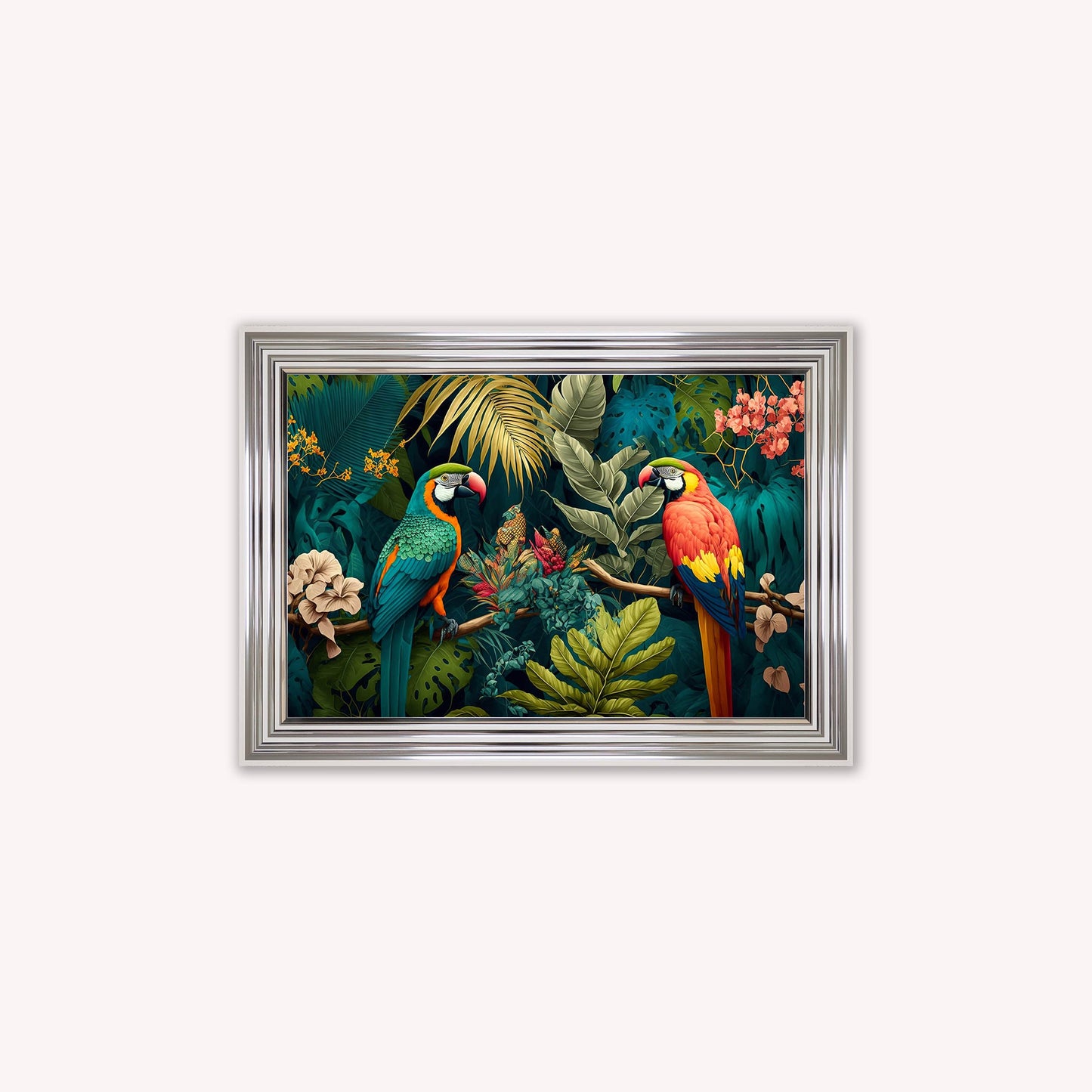 Luxury Velvet Art Print - Jungle Parrots Framed Wall Art