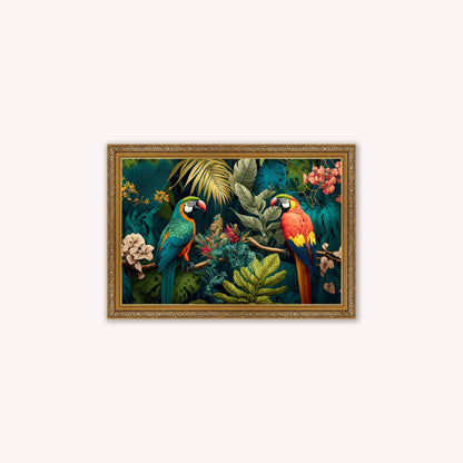Luxury Velvet Art Print - Jungle Parrots Framed Wall Art