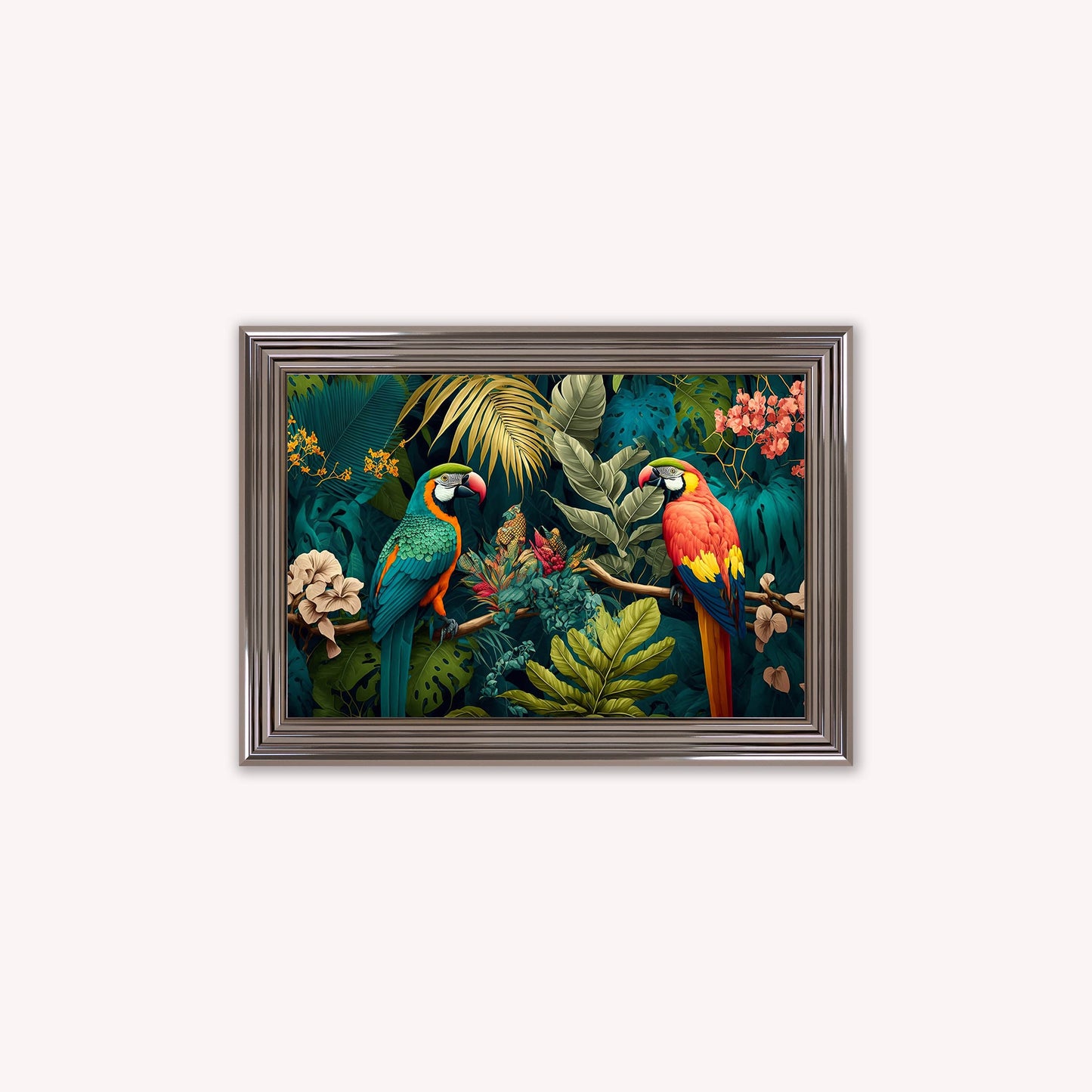 Luxury Velvet Art Print - Jungle Parrots Framed Wall Art
